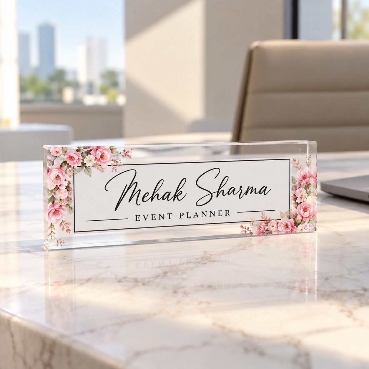 Floral Personalized Desk Name Plate