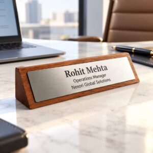 Premium Steel & Wood Desk Name Plate