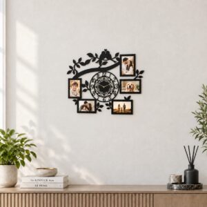 Floral Family Photo Collage Wall Clock