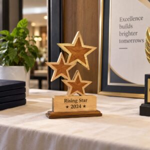 Rising Star Double Star Wooden Trophy