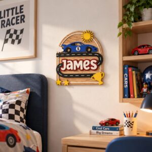 Race Car Personalized Kids Name Board