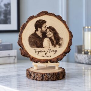 Round Couple Engraved Wooden Plaque