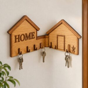 Double House Wooden Key Holder