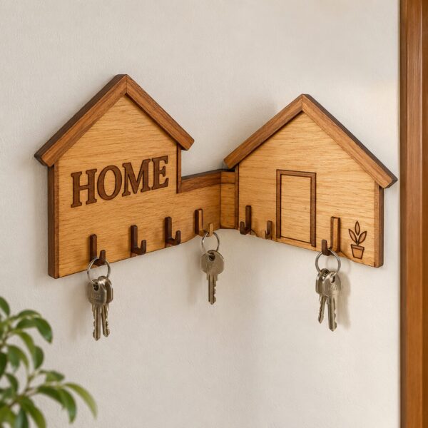 Double House Wooden Key Holder