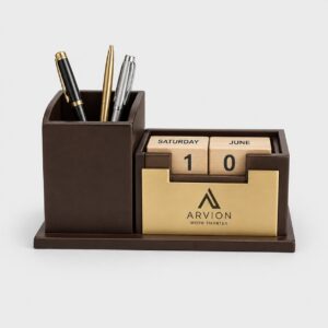 Wooden Pen Stand with Perpetual Calendar