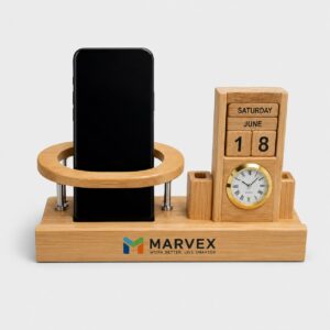 Bamboo Mobile Stand with Clock & Perpetual Calendar
