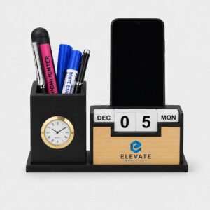 Executive Desk Station with Clock, Calendar & Mobile Holder
