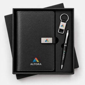 Executive Diary, Pen & Keychain Gift Set – Black