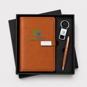 Executive Diary, Pen & Keychain Gift Set – Tan