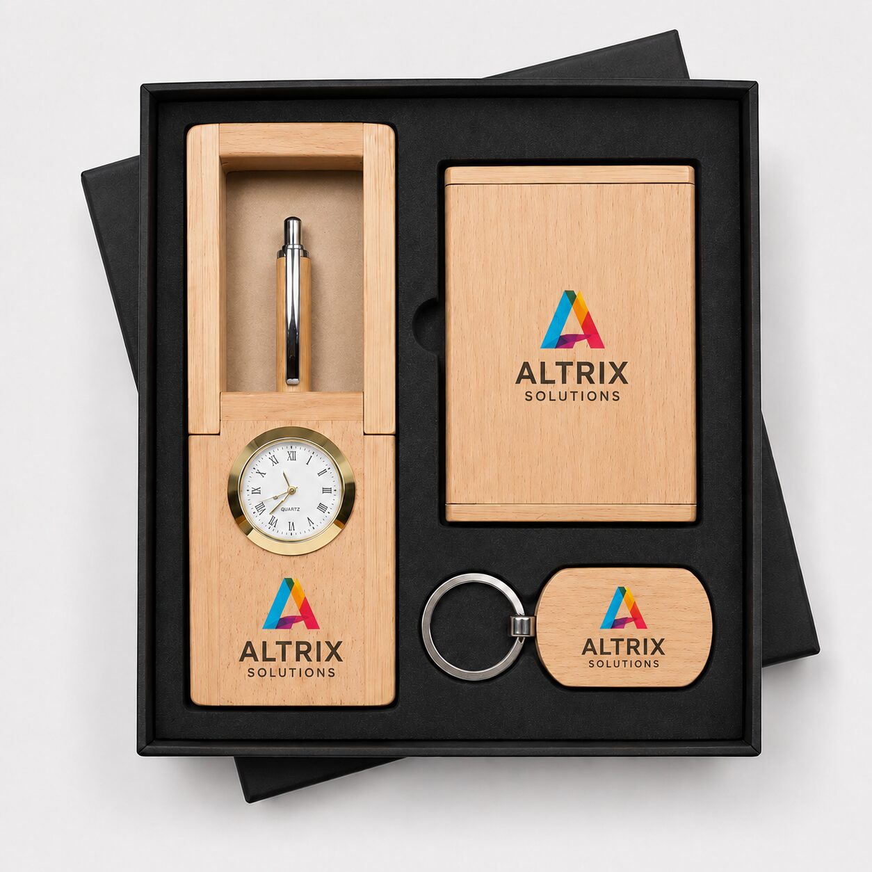 Executive Bamboo Desk Gift Set with Clock