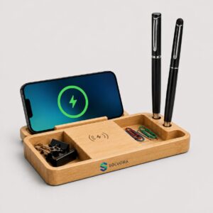 Bamboo Wireless Charging Desk Organizer
