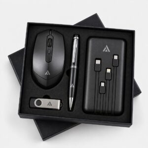 4-in-1 Tech Gift Set – Wireless Mouse, Power Bank, Pen & USB Drive