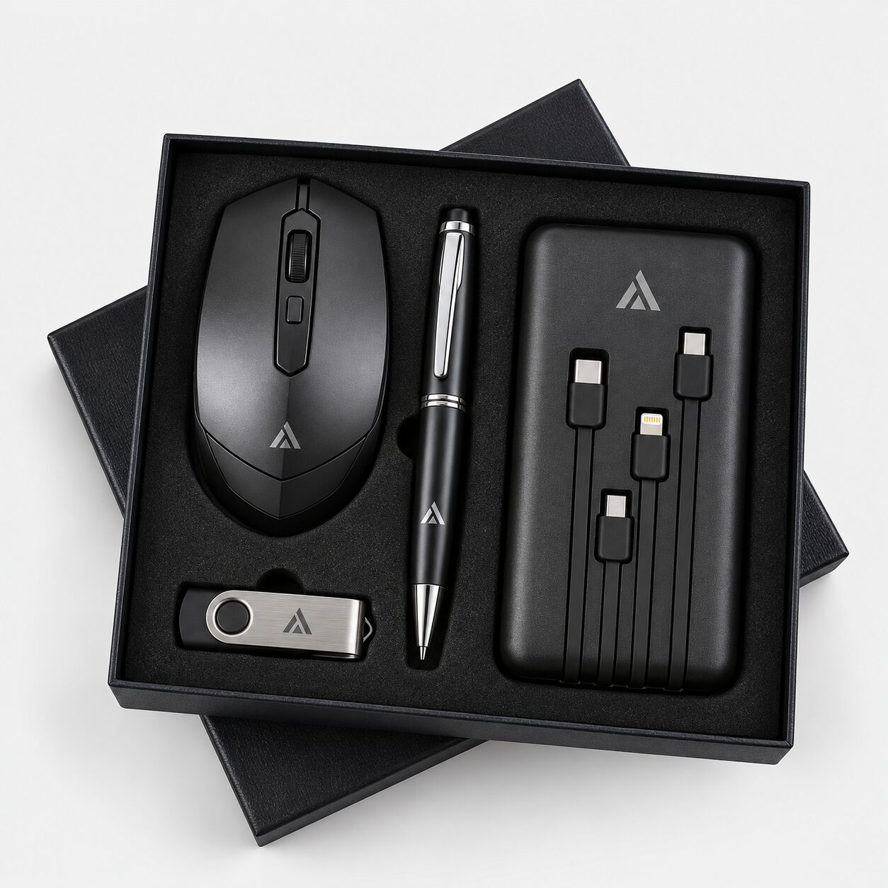 4-in-1 Tech Gift Set - Wireless Mouse, Power Bank, Pen & USB Drive